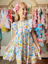 Bowtism Girls Smart Girl School Bus Ruffled Dress with Matching Bow - Bowtism